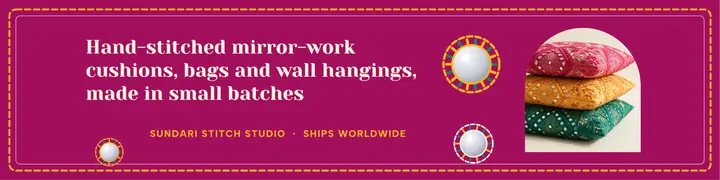 Sundari mirror-work cushion shop banner template