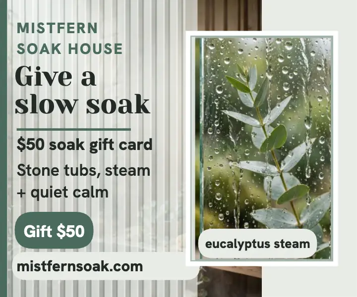 Mistfern Soak House gift card ad template