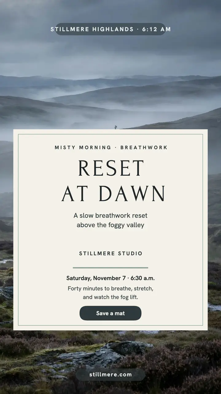 Misty breathwork reset story, Stillmere template