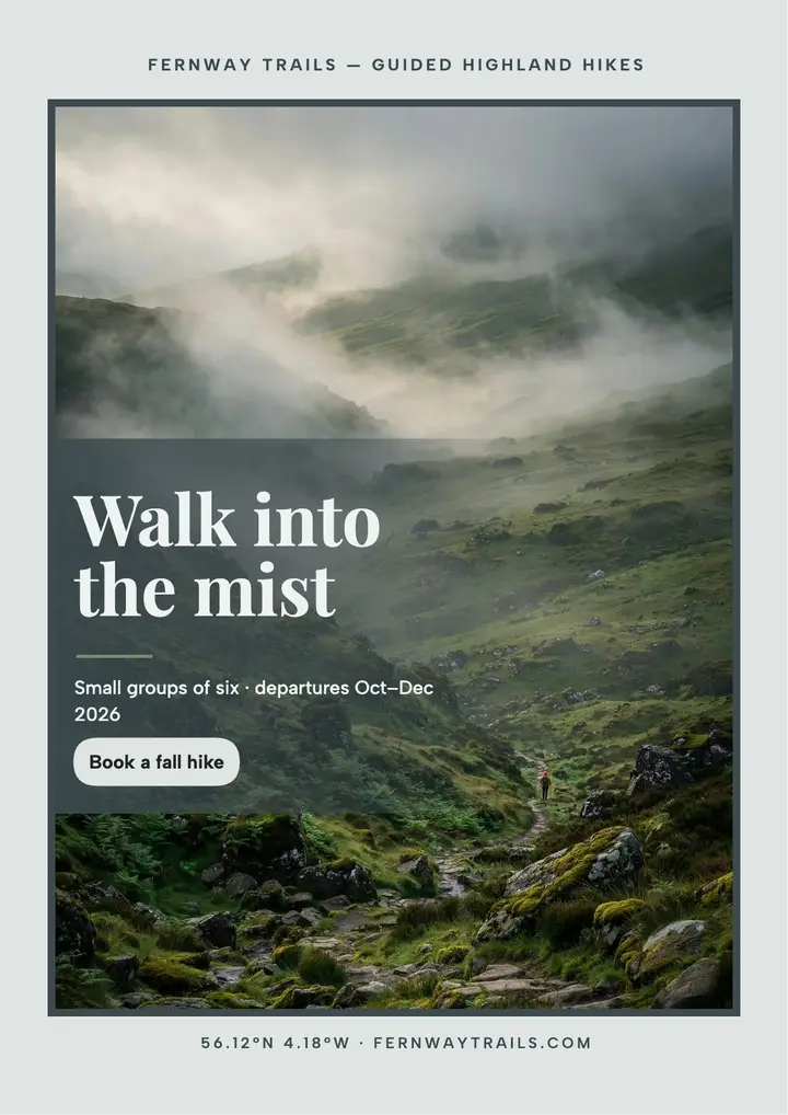 Fernway Trails misty highland hike flyer template