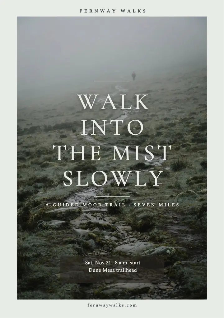 Fernway Walks misty moor hike flyer template