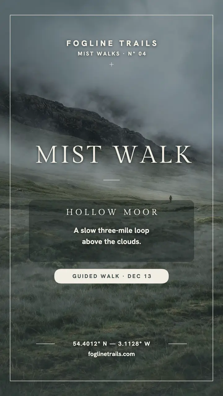 Fogline Trails misty moor hike story template