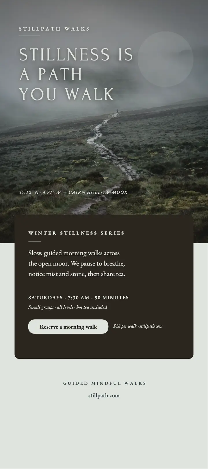 Stillpath Walks misty moor rack card template