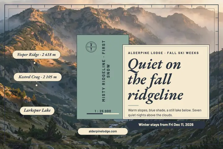 Alderpine Lodge misty ridgeline postcard template