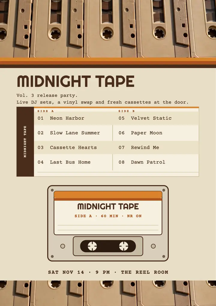 Midnight Tape mixtape release flyer template