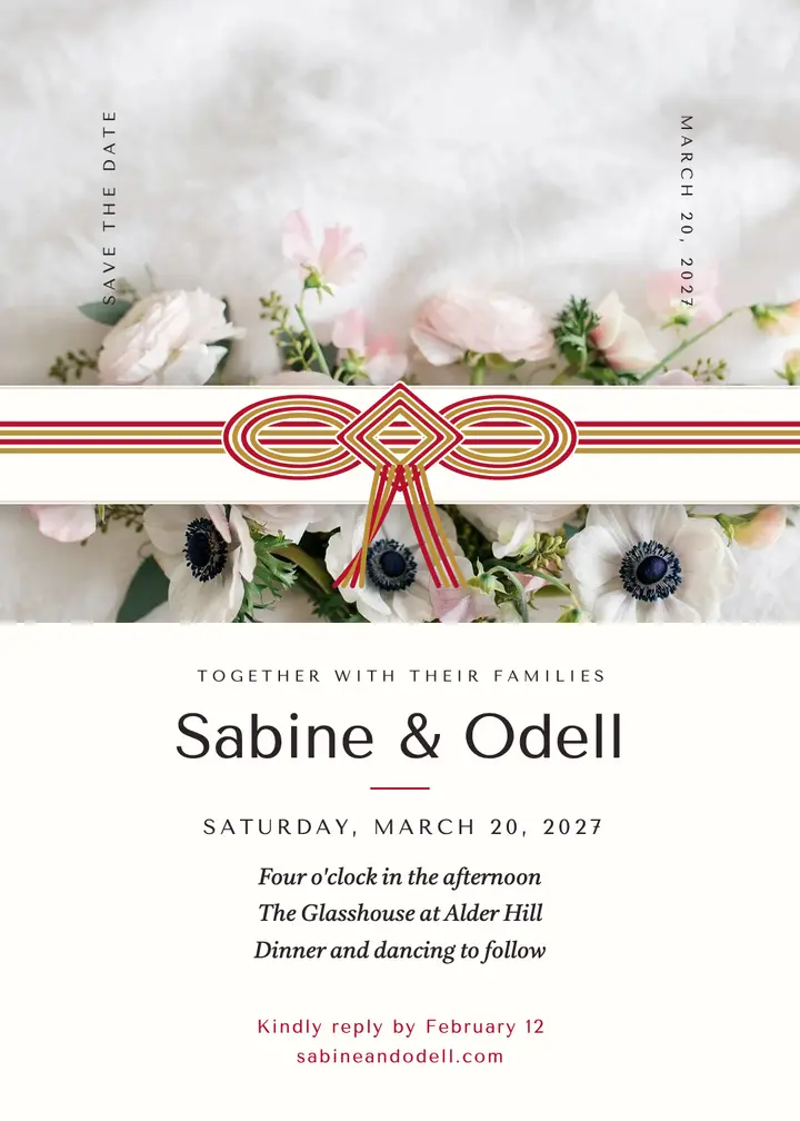 Mizuhiki cord knot wedding invitation template