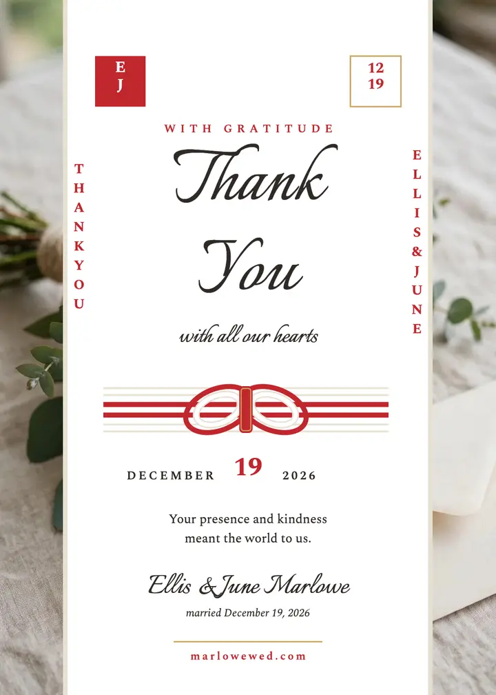 Mizuhiki cord wedding thank you card template