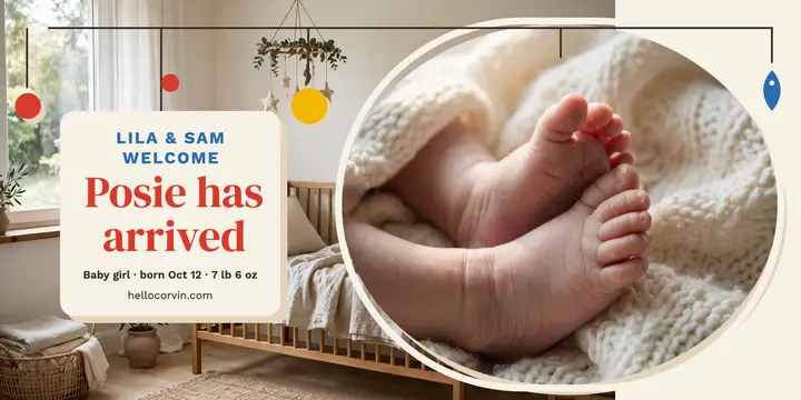 Posie has arrived mobile birth post template
