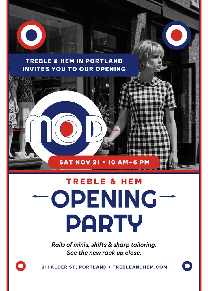 Treble and Hem mod opening invitation: boutique opening invitation template