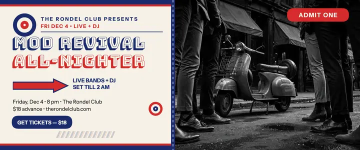 Rondel mod revival club night ticket template
