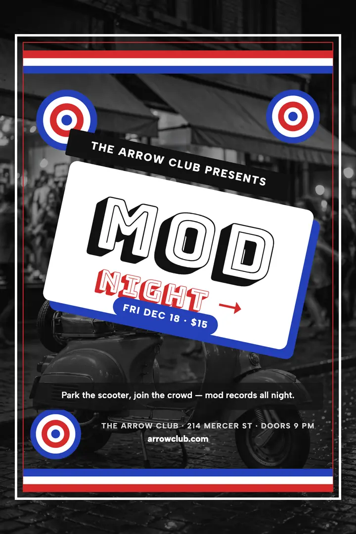 Arrow Club Mod Night poster template