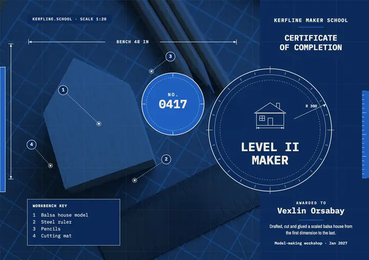 Model-making workshop certificate, blueprint template
