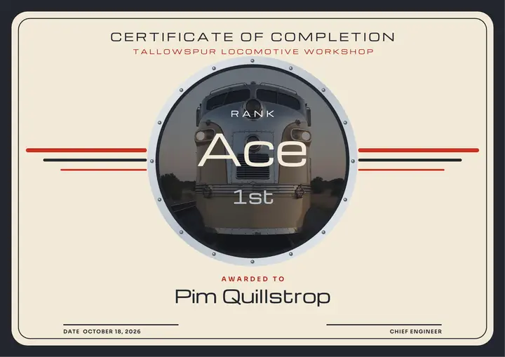 Model-railway workshop certificate, streamline moderne: model railway workshop certificate template