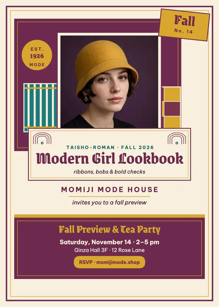 Momiji modern girl lookbook invitation template