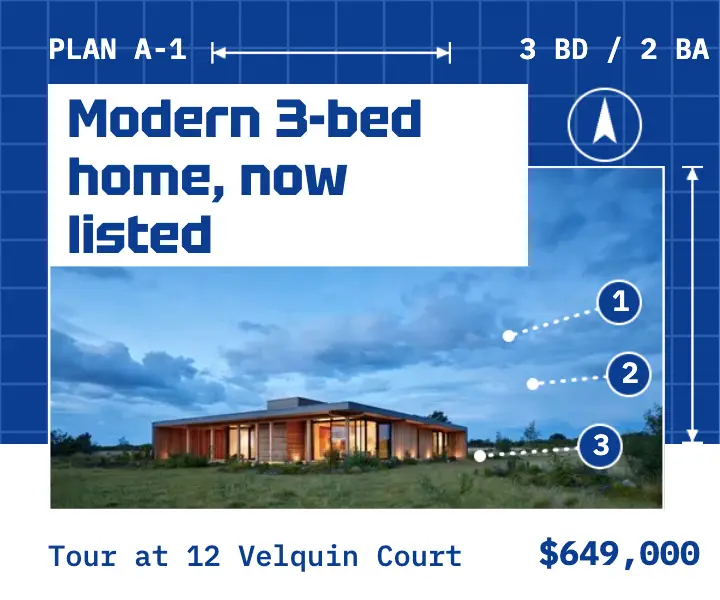 Modern 3-bed home listing ad, blueprint template