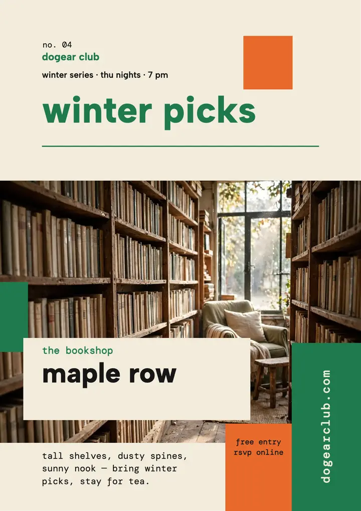 Dogear book club winter picks flyer: book club flyer template