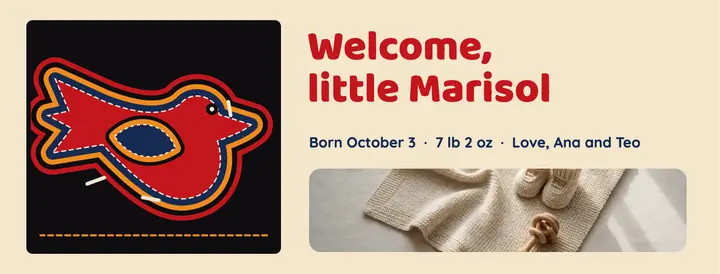 Welcome little Marisol: baby announcement cover template