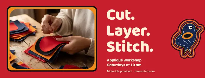 Mola stitch workshop: textile workshop facebook cover template