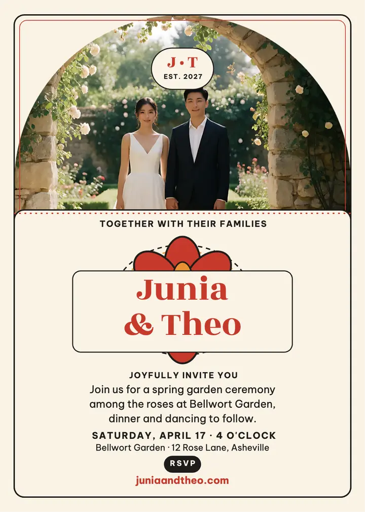 Junia and Theo garden invitation: garden wedding invitation template