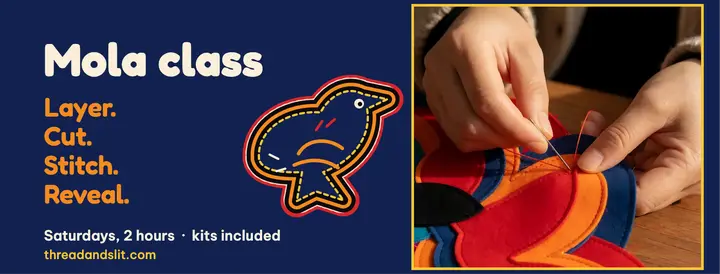Reverse appliqué stitch class cover: sewing workshop facebook cover template