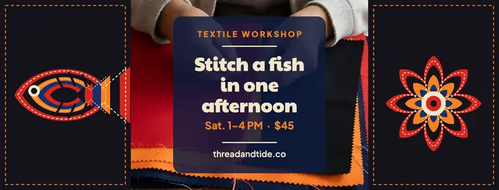 Stitch a fish textile workshop cover template