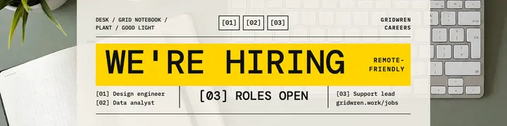 Gridwren hiring LinkedIn banner, mono editorial template