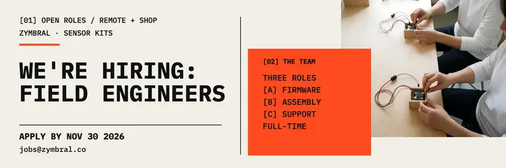 Zymbral field engineers hiring header, mono editorial: hiring header template