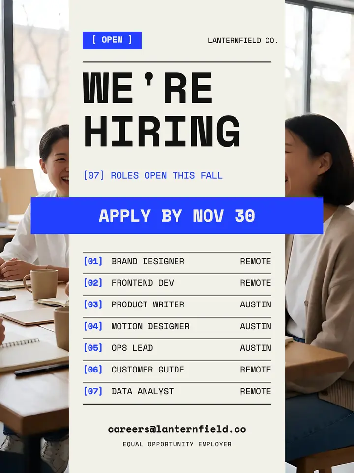 Lanternfield open roles hiring post: we're hiring open roles post template