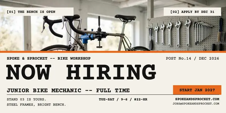 Spoke and Sprocket junior mechanic hiring post template