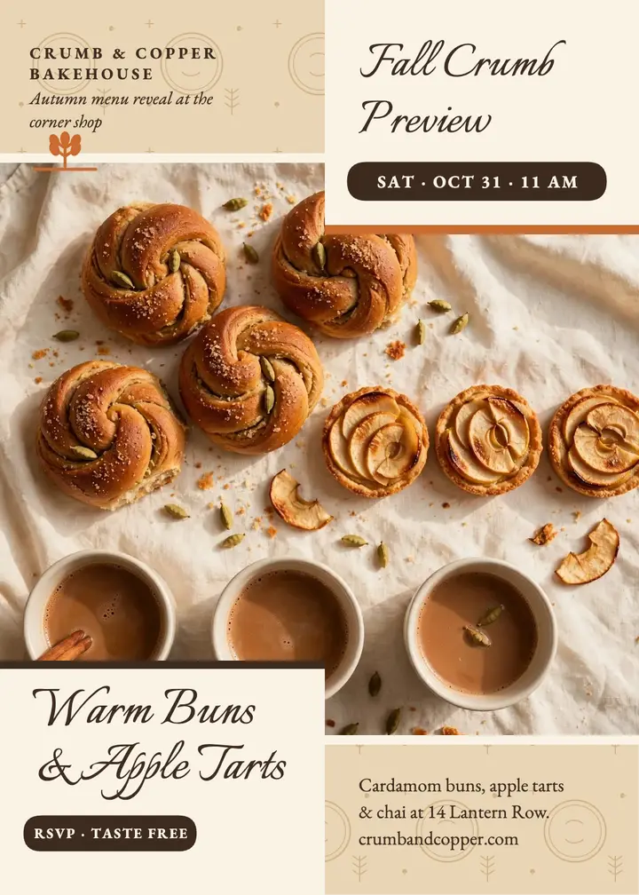 Crumb and Copper fall tasting invitation template