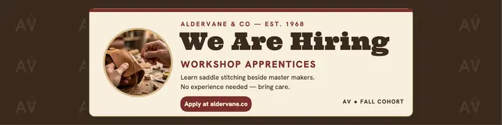 Aldervane leather workshop hiring banner template