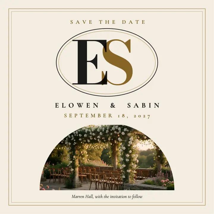 Elowen and Sabin monogram save the date: wedding monogram save the date template