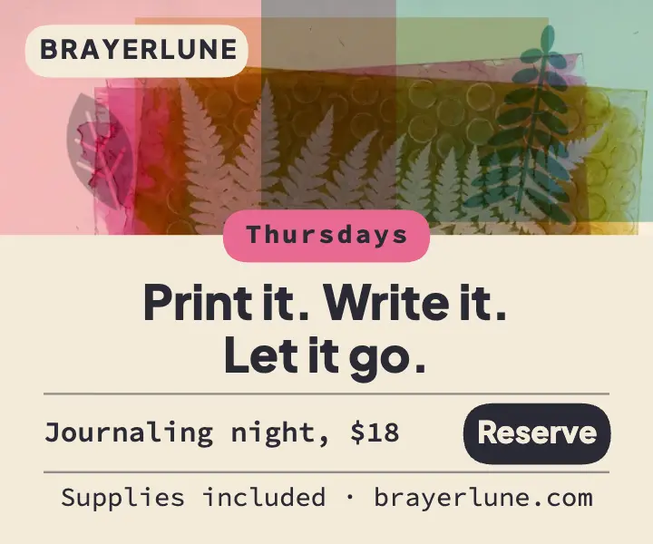 Brayerlune monoprint journaling night ad template