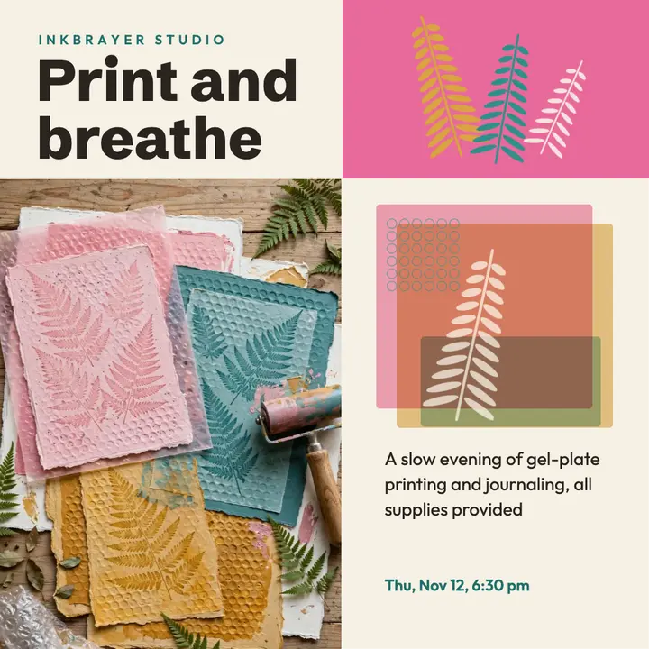 Gel plate printing and journaling evening post: monoprint journaling workshop post template