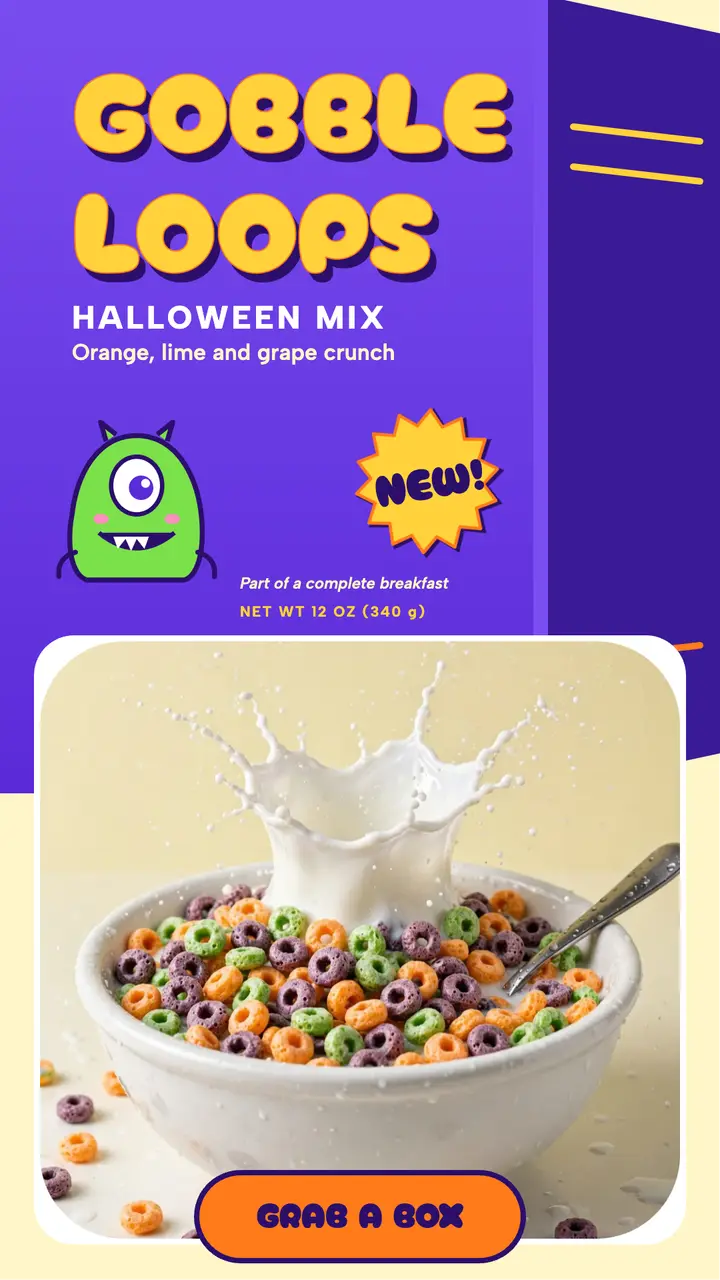 Gobbleloop Halloween cereal box story template