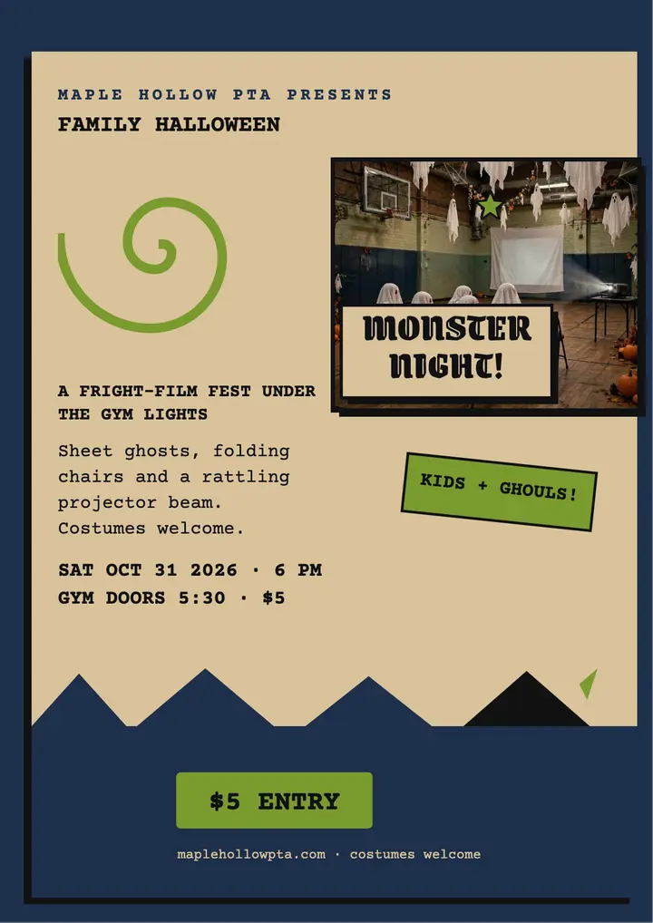 Maple Hollow monster movie night flyer template