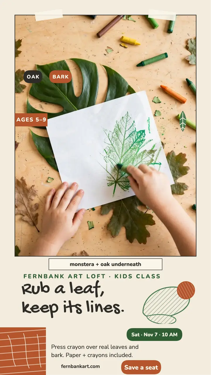 Fernbank leaf rubbing class story: art class story template