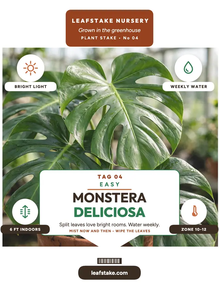 Monstera care stake tag, Leafstake: monstera care tag template