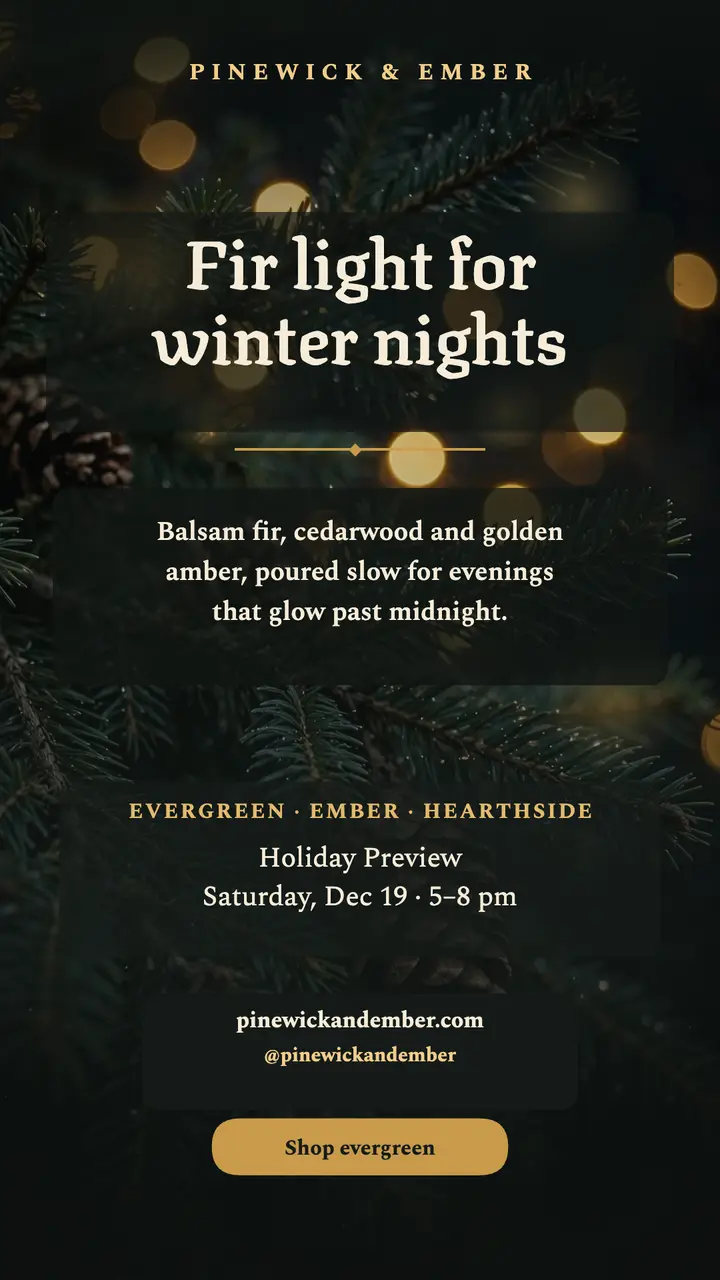 Pinewick and Ember holiday story, moody glow template