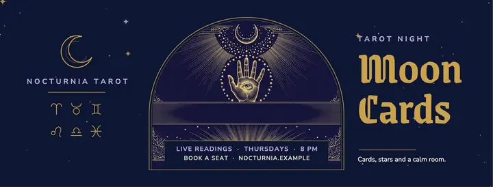Moon Cards tarot night Facebook cover: tarot reading night facebook cover template