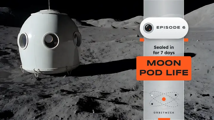 Moon pod life video essay thumbnail, space-age style template