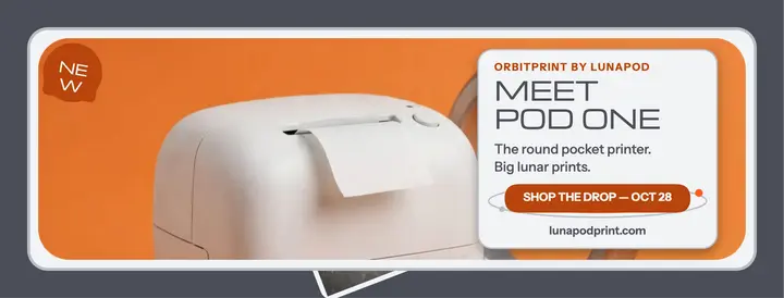 Orbitprint Pod One moon printer cover: photo printer launch cover template