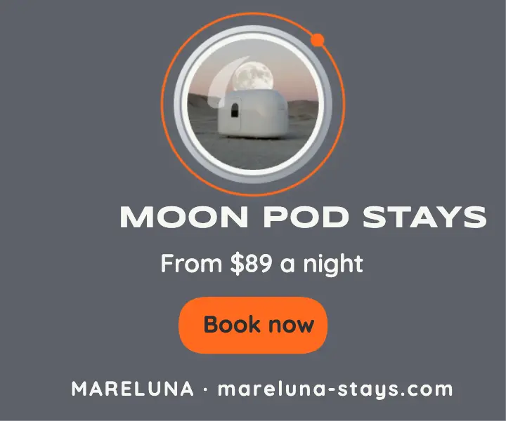 Moon Pod Stays desert capsule getaway ad template