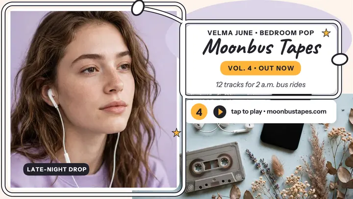Moonbus Tapes playlist thumbnail with Velma June template