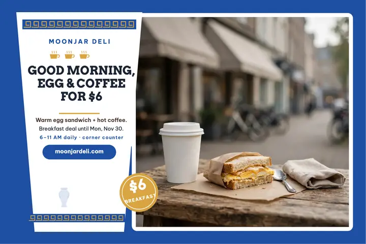Moonjar Deli breakfast postcard template