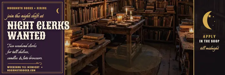 Moonmoth Books night clerks hiring header template