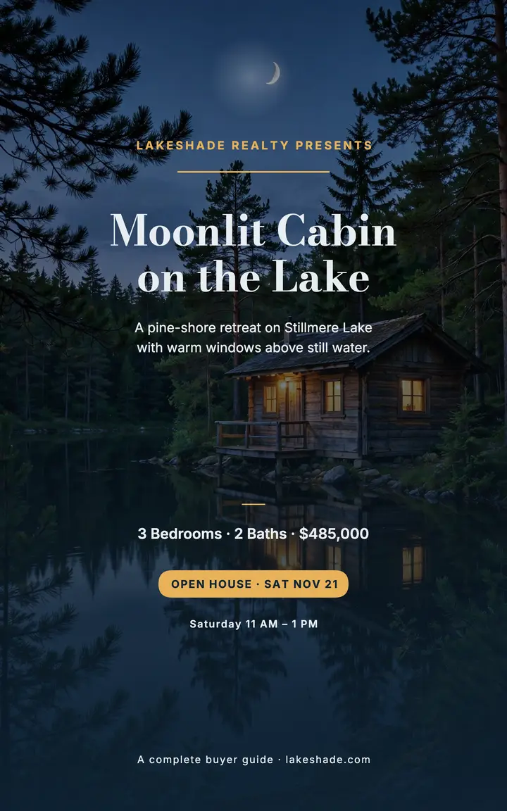Moonlit cabin listing ebook, Lakeshade template