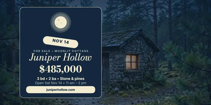 Juniper Hollow moonlit cottage post: cottage listing post template