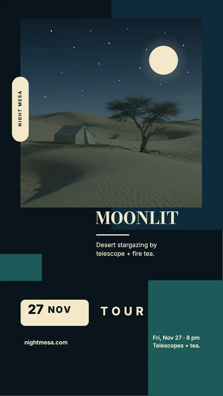 Night Mesa moonlit desert tour story: desert stargazing tour story template