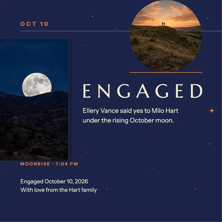 Moonlit engagement announcement, Ellery and Milo template